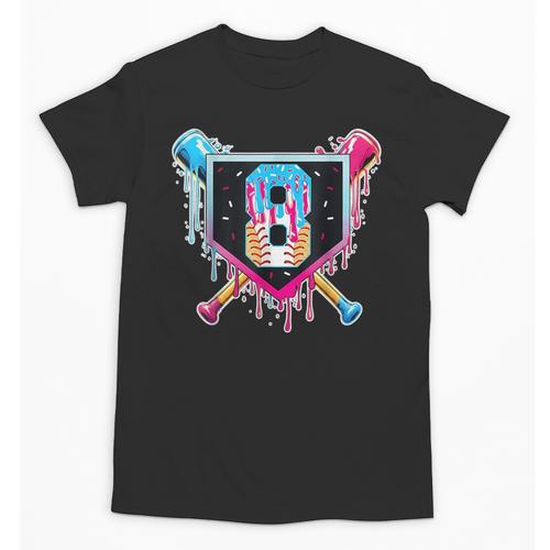 Baseball 8 Year Old Boy Ice Cream Drip 8th Birthday Player Unisex T-Shirt - Sportilla