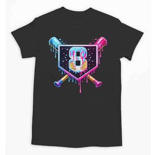 Baseball 8 Year Old Ice Cream Drip 8th Birthday Party Unisex T-Shirt - Sportilla