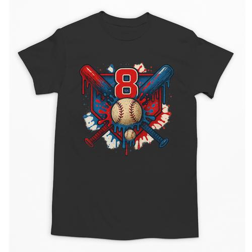 Baseball 8 Year Old Splash Drip 8th Birthday Boy Number 8 Unisex T-Shirt - Sportilla