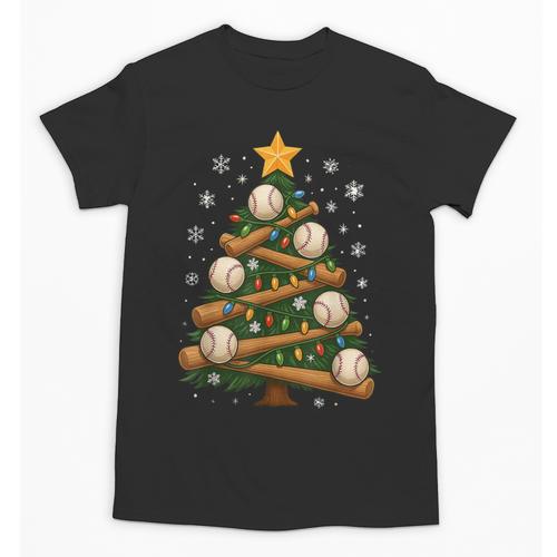Baseball Bat Christmas Tree Lights Holiday Xmas Unisex T-Shirt - Sportilla