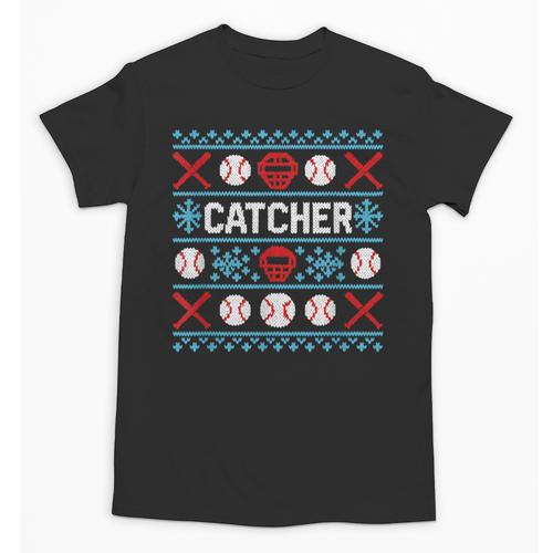 Baseball Catcher Ugly Christmas Sweater Pattern Sports Xmas Unisex T-Shirt - Sportilla