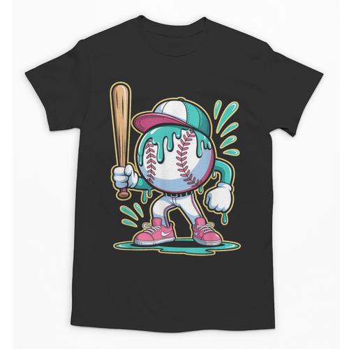 Baseball Character Cartoon Batter Drip Style Women Men Unisex T-Shirt - Sportilla