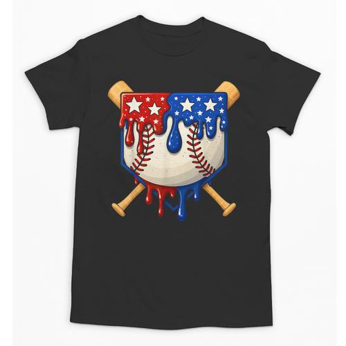 Baseball Drip American Flag Home Plate 4th Of July Patriotic Unisex T-Shirt - Sportilla