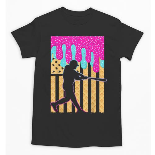 Baseball Drip Bat Boys Ice Cream American Flag 4th Of July Unisex T-Shirt - Sportilla