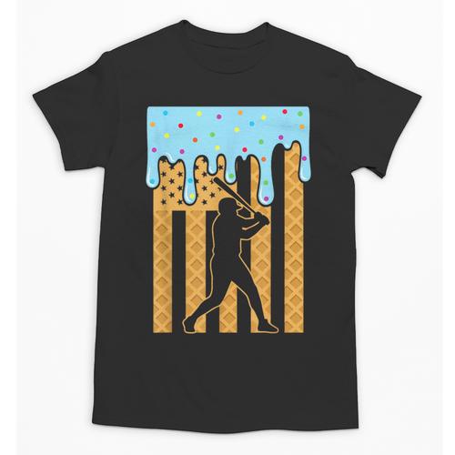 Baseball Drip Dripping Ice Cream Sport Player American Flag Unisex T-Shirt - Sportilla