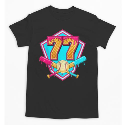 Baseball Drip Jersey Number 77 For Players & 77th Birthday Unisex T-Shirt - Sportilla
