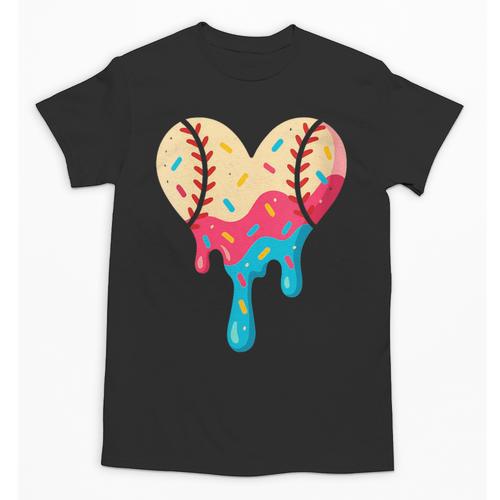 Baseball Drip Melting Ice Cream Baseball Heart Boys Girls Unisex T-Shirt - Sportilla