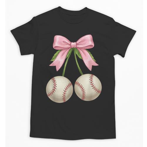 Baseball Girls Women Coquette Pink Bow Baseball Unisex T-Shirt - Sportilla