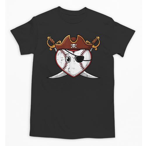 Baseball Heart Pirate Hat Crossed Swords Men Boys Kids Youth Unisex T-Shirt - Sportilla