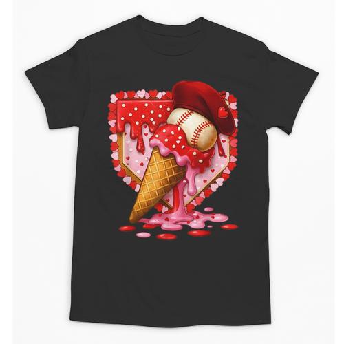 Baseball Heart Valentine Baseball Ice Cream Drip Boys Girls Unisex T-Shirt - Sportilla