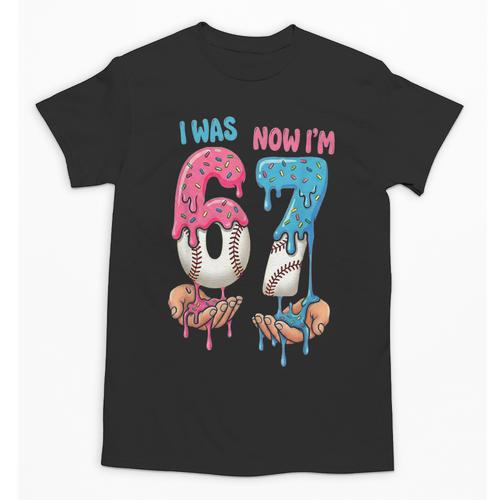 Baseball Ice Cream I Was 6 Now I'm 7 67 Birthday Boy Unisex T-Shirt - Sportilla