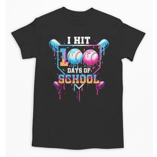 Baseball Ice Cream Drip I Hit 100 Days Of School Boys Kids Unisex T-Shirt - Sportilla