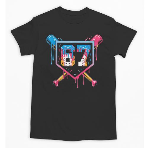 Baseball Ice Cream Drip Number 67 Player 67th Birthday 6 7 Unisex T-Shirt - Sportilla