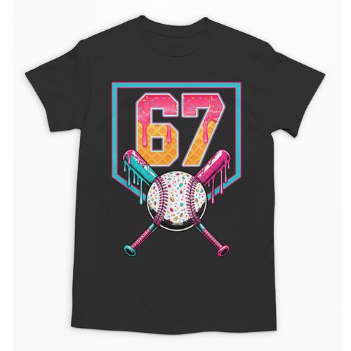 Baseball Ice Cream Drip Number 67 Player 67th Birthday Men Unisex T-Shirt - Sportilla