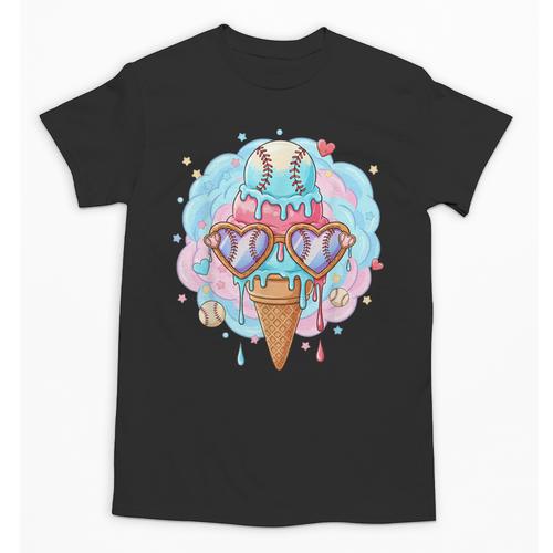 Baseball Ice Cream Heart Sunglasses Youth Boys Valentine Unisex T-Shirt - Sportilla