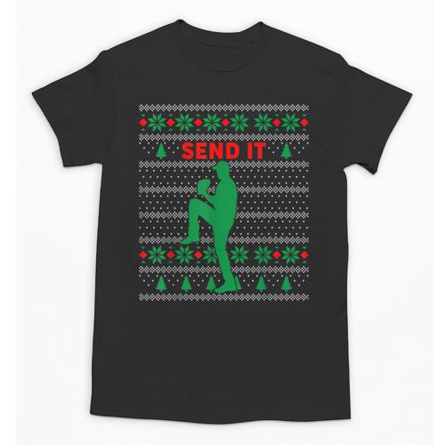 Baseball Player Christmas Pajama Send It Xmas PJs Boys Unisex T-Shirt - Sportilla