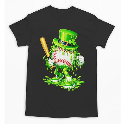 Baseball Player Ice Cream Drip Shamrocks St Patrick's Day Unisex T-Shirt - Sportilla