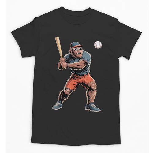 Bigfoot Playing Baseball Boys Kids Men Baseball Player Unisex T-Shirt - Sportilla