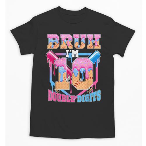 Boys 10 Double Digits 10th Birthday Ice Cream Baseball Drip Unisex T-Shirt - Sportilla