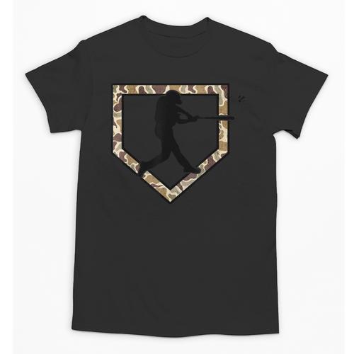 Camo Home Plate Camouflage Baseball Batter Youth Boys Unisex T-Shirt - Sportilla