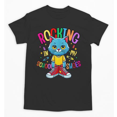 Cat Rocking I n My School Shoes Back To School Student Unisex T-Shirt - Savourry