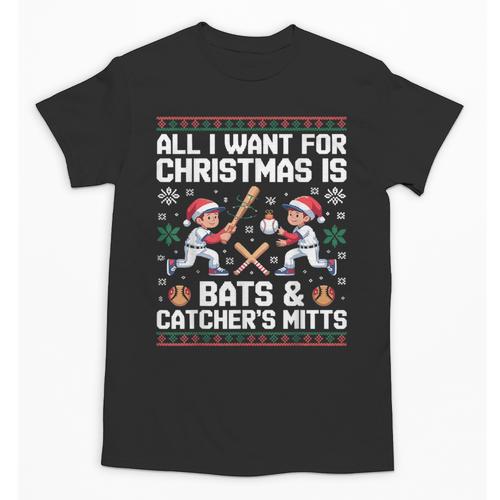 Christmas Baseball Bats Catcher Mitts Holiday Tee Unisex T-Shirt - Sportilla