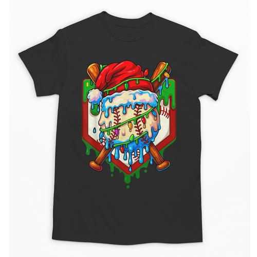 Christmas Baseball Ice Cream Drip Santa Baseball Player Kids Unisex T-Shirt - Sportilla