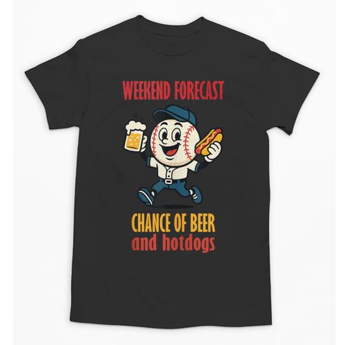 Cute Baseball Fan Weekend Forecast Change Of Beer And Hotdog Unisex T-Shirt - Sportilla