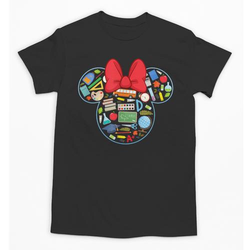 Disney Minnie Mouse Back To School Supplies Face Outline Unisex T-Shirt - Savourry