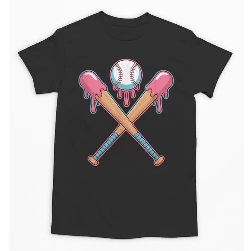 Dripping Pink Baseball Crossed Bats Summer Unisex T-Shirt - Sportilla