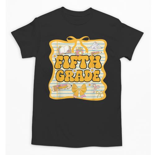 Fifth Grade Back To School Kids Girls Bow 5th Grade Groovy Unisex T-Shirt - Savourry