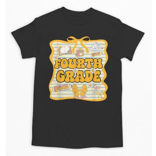 Fourth Grade Back To School Kids Girls Bow 4th Grade Groovy Unisex T-Shirt - Savourry