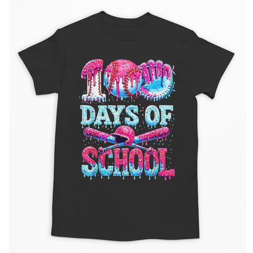 Happy 100 Days Of School Game Day Baseball Ice Cream Drip Unisex T-Shirt - Sportilla