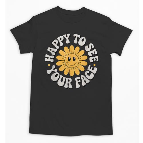 Happy Face Daisy Flower Retro Back To School Cute Graphic Unisex T-Shirt - Savourry