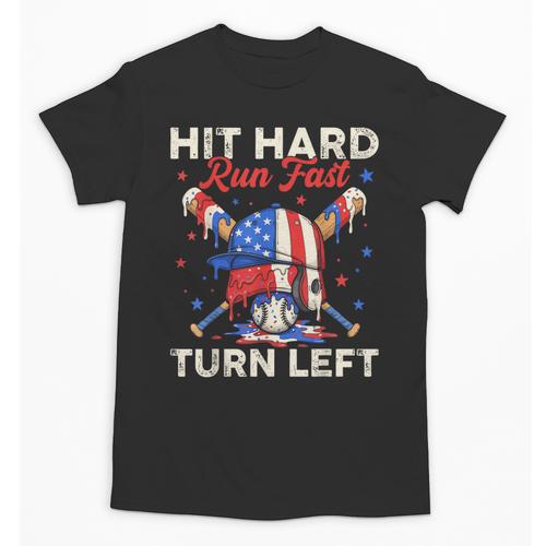 Hit Hard Run Fast Turn Left Baseball Cream Drip Crossed Bats Unisex T-Shirt - Sportilla