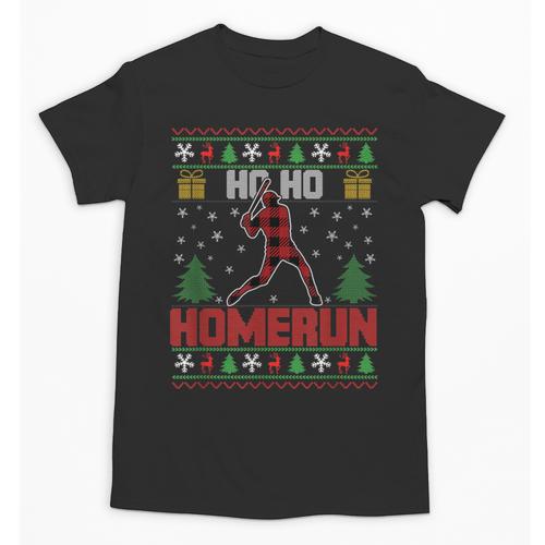 Ho Ho Homerun Xmas Sports Player Baseball Ugly Christmas Unisex T-Shirt - Sportilla