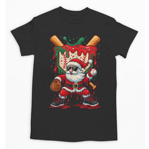HUGvyn Santa Playing Baseball Ice Cream Drip Christmas Boys Unisex T-Shirt - Sportilla