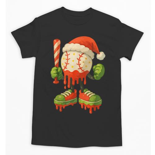 Ice Cream Drip Baseball Christmas Baseball Drip Candy Cane Unisex T-Shirt - Sportilla