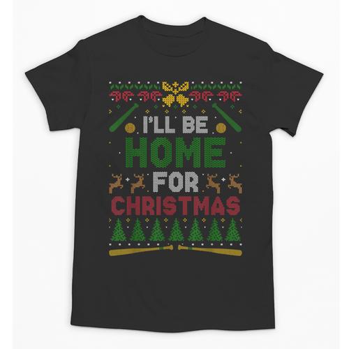 I’Ll Be Home For Christmas Baseball Ugly Sweater Unisex T-Shirt - Sportilla