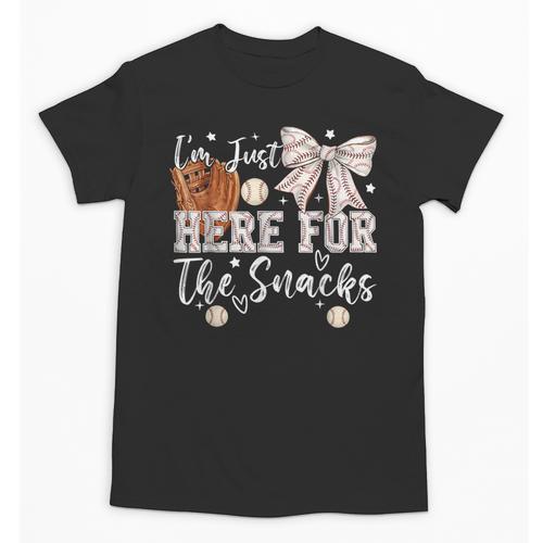 I'm Just Here For The Snacks Baseball Coquette Game Day Girl Unisex T-Shirt - Sportilla