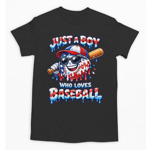 Just A Boy Who Loves Baseball Patriotic Drip For Youth Boys Unisex T-Shirt - Sportilla