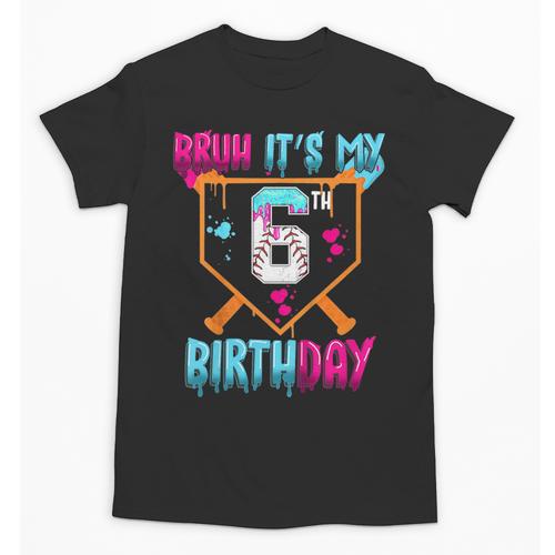 Kids Baseball Drip Bruh It's My 6th Birthday Boy Ice Cream Drip Unisex T-Shirt - Sportilla