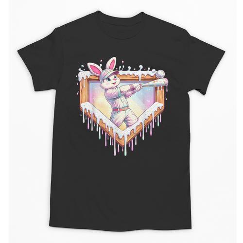 Kids Happy Easter Bunny Playing Baseball Boy Ice Cream Drip Unisex T-Shirt - Sportilla