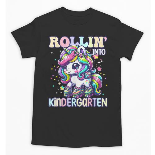 Kindergarten Back To School First Day Girls Rollin Unicorn Unisex T-Shirt - Savourry