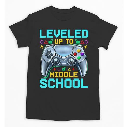 Leveled Up To Middle School Video Gamer Back To School Boys Unisex T-Shirt - Savourry