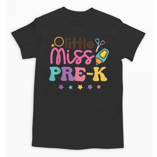 Little Miss Pre-K Preschool First Day Back To School Girls Unisex T-Shirt - Savourry