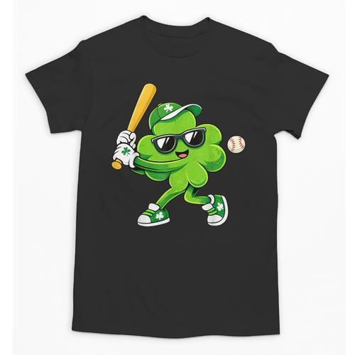 Lucky Shamrock Playing Baseball St Patrick's Kids Boys Unisex T-Shirt - Sportilla