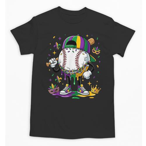 Mardi Gras Ice Cream Drip Baseball Carnival Party Mask Boys Unisex T-Shirt - Sportilla