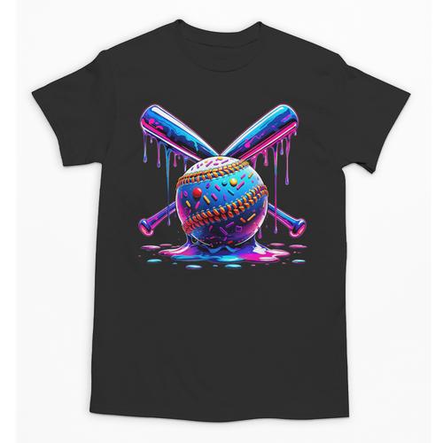 Neon Dripping Baseball And Bats Colorful Sports Art Unisex T-Shirt - Sportilla