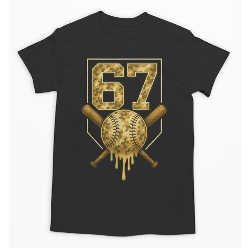 Number 67 Baseball Drip Camo Six Seven Meme Boys Kids Unisex T-Shirt - Sportilla